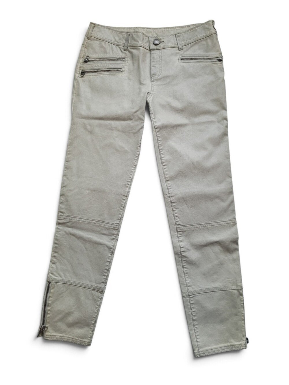 Free People Ankle Zipper Faux Leather Skinny Moto Pants Size 6 Grey Beige